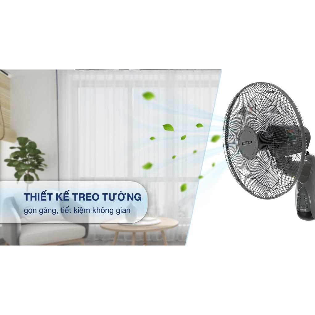 Quạt treo tường Senko 3 cánh TR1628 công suất 47W, 3 mức gió có remote