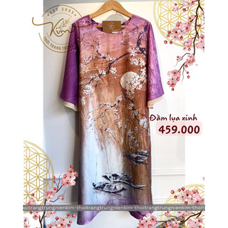 Đầm lụa trung niên tay phối voan nhẹ nhàng thanh lịch