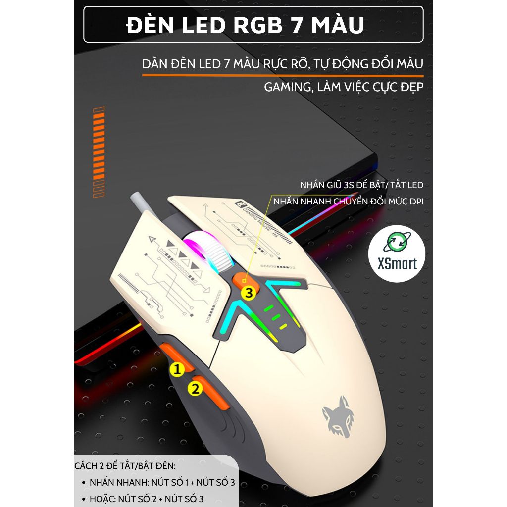 Chuột Máy Tính Chơi Game XUNFOX H6 Led RGB Kết Nối Dây 6 Nút Bấm Full Chức Năng Cho PC Laptop | BigBuy360 - bigbuy360.vn
