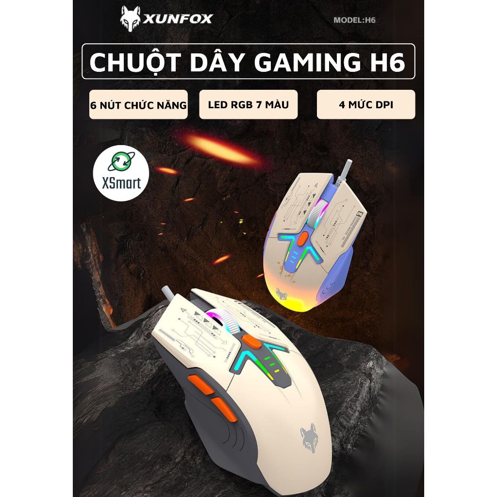 Chuột Máy Tính Chơi Game XUNFOX H6 Led RGB Kết Nối Dây 6 Nút Bấm Full Chức Năng Cho PC Laptop | BigBuy360 - bigbuy360.vn