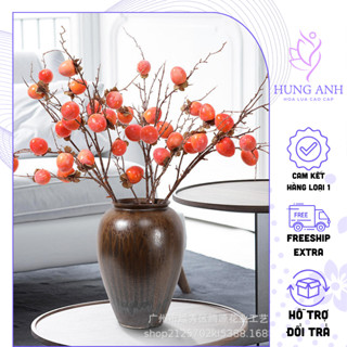 Cành Quả Hồng Giả 9 Quả Tròn 90cm - Cành Quả Giả Cắm Bình Hoa Để Bàn Trang Trí Phòng Khách JFLOWERS