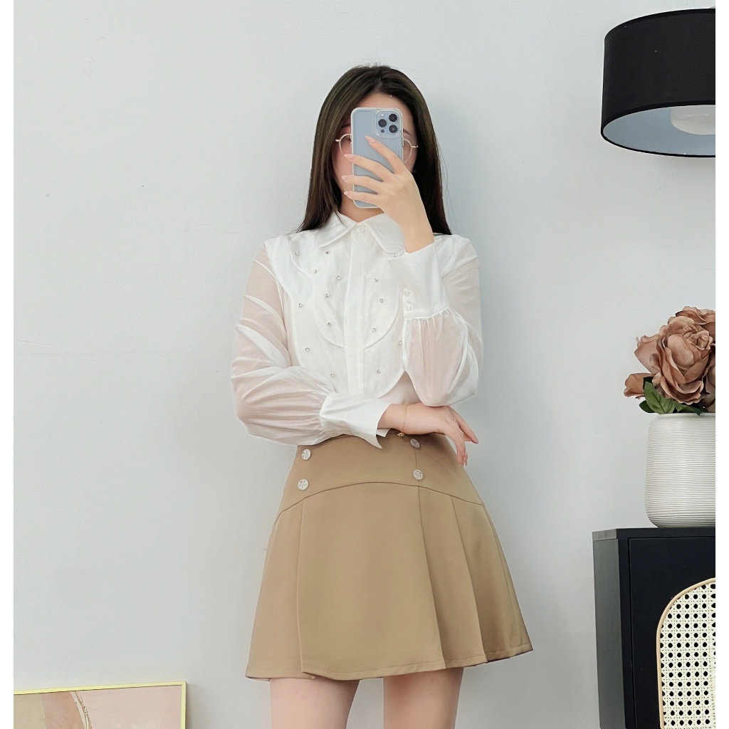 Áo Sơ Mi Nữ 𝐂𝐂𝐇𝐀𝐓 Dáng Suông Jesie Flower Chất Liệu Voan Cao Cấp Mềm Mại 24FDV9006ST
