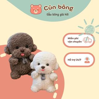 Gấu Bông Chó Bichon Thắt Cavat Nâu Trắng Cao Cấp Mềm Mịn - Cún Bông QC312