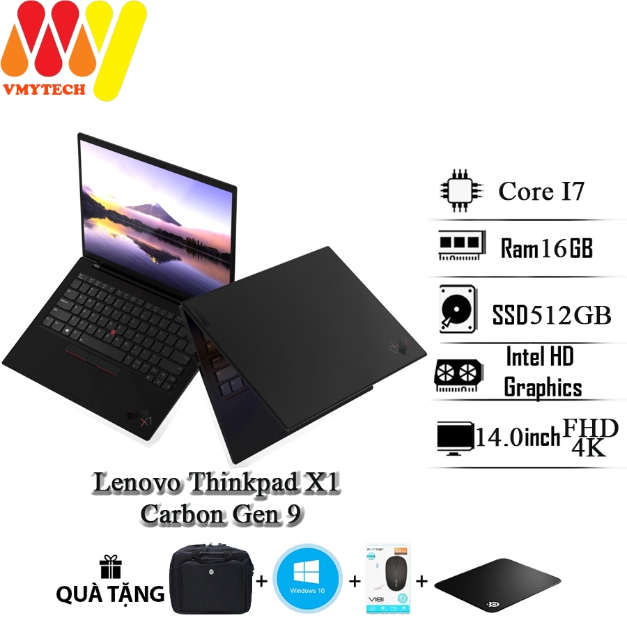Laptop Lenovo ThinkPad X1 Carbon Gen 9, Core i7, Ram 16GB, SSD 512GB, 14inch 4K kèm bộ quà cao cấp