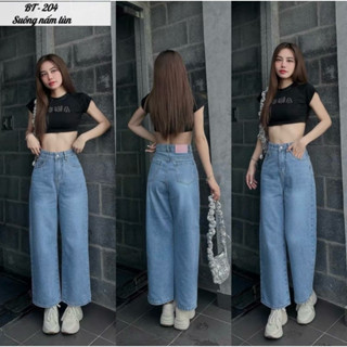 Quần Jean Suông Ngắn Nấm Lùn 9Tấc Mác Hồng Xinh Xắn Vải mềm không co giãn (38-69 ký)204