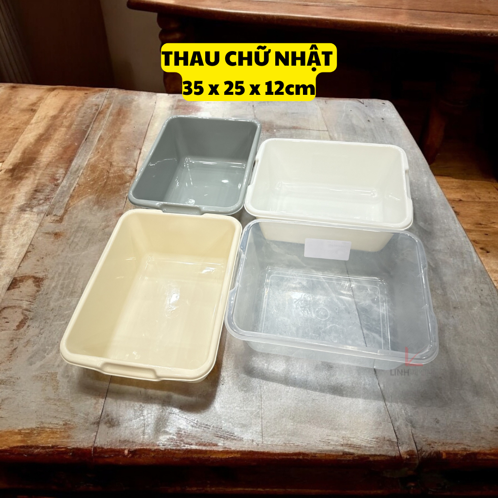 thau chữ nhật 35x25x12cm, khay nhựa bít, thau nhựa PP nguyên sinh, 337gram