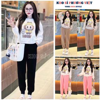  Set nỉ thu đông họa tiết màu sắc tươi tắn Bộ nỉ labubu phối quần ống bo gấu dày dặn - KHOSI 