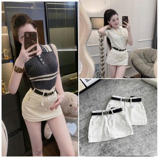 [Follow shop nhận mã 10k] Chân váy  jean denim ngắn đai M trắng UMEE STORE QCCC QCL1 CV0424 5332 9502