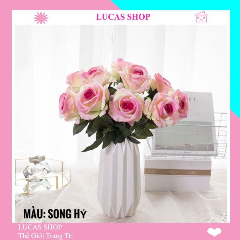 Combo 10 cành hoa giả - Hoa Hồng Nhung Lucas 65cm trang trí đẹp, giống thật