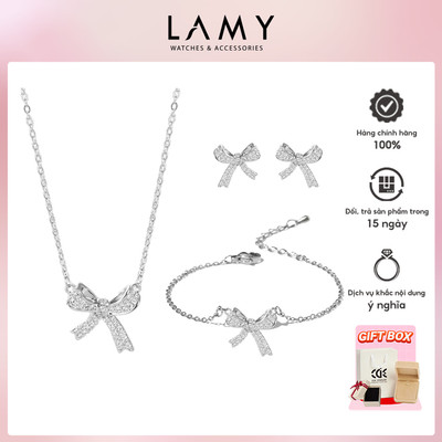 Bộ quà tặng trang sức LAMY dây chuyền, vòng tay và khuyên tai nơ 6019SV & 2030SV & 3028SV