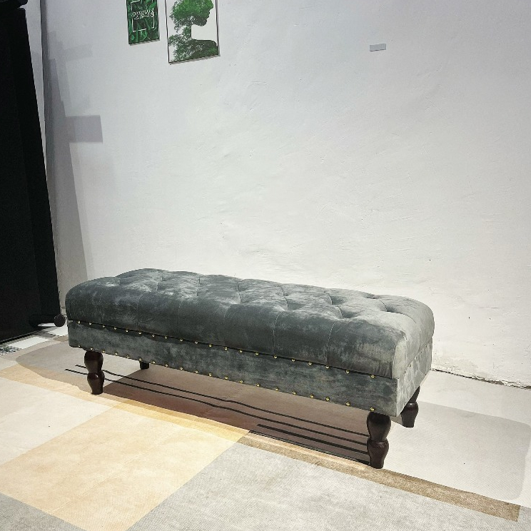 Ghế Đôn Dài - Ghế Chờ 1m2 Phong Cách Tân Cổ Điển Sang Trọng - Chân Gỗ - Vải Nhung Mềm Mịn Êm Ái