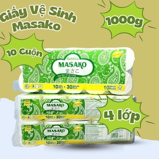 Giấy Vệ sinh cao cấp Masako, 10 cuộn, 4 lớp, giấy mềm mịn dai, trắng, tan trong nước.