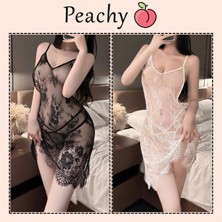 Đầm ngủ dài ren xuyên thấu phối hoa siêu xinh gợi cảm váy mặc nhà 2 dây hở lưng đen đỏ trắng quyến rũ PEACHY P102