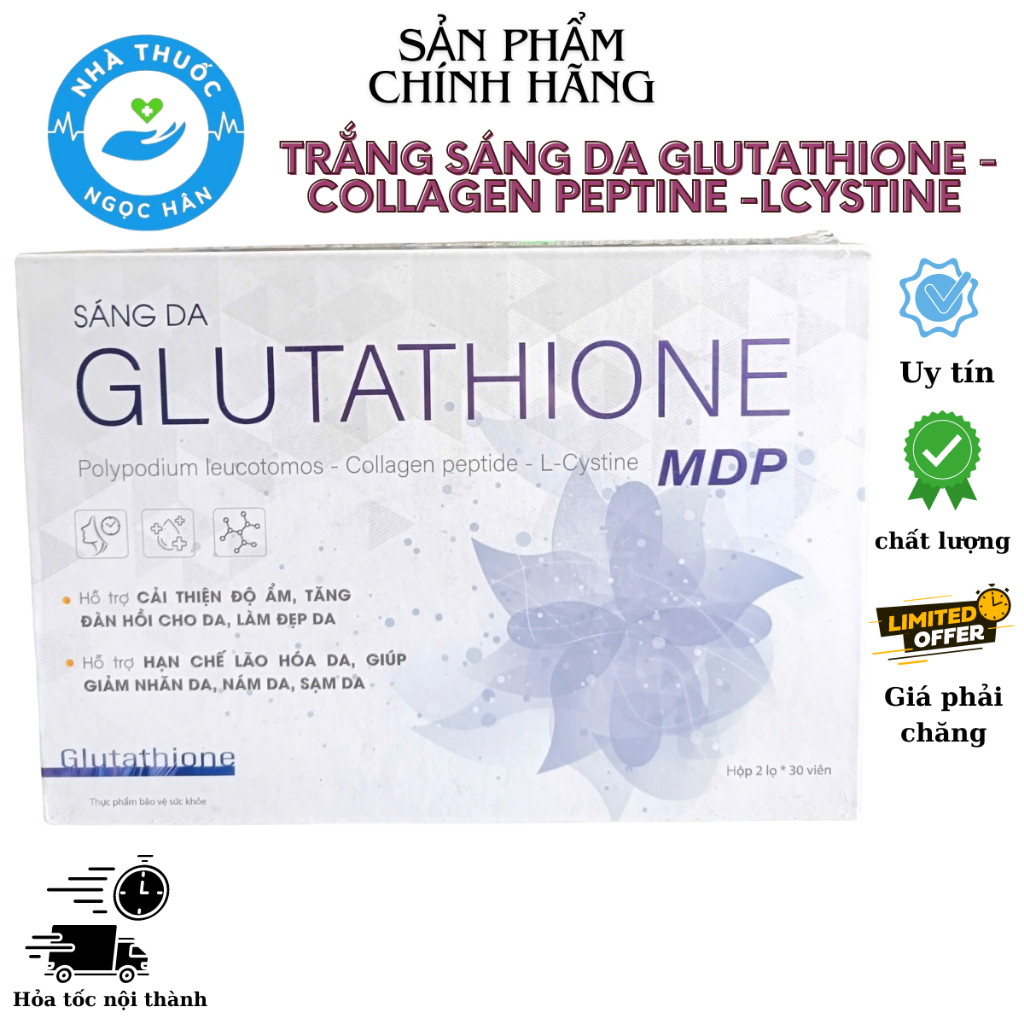 Glutathione Viên Uống Sáng Da Chống Oxy Hóa Tăng Đàn Hồi Cho Da Hộp 2 Lọ 30 Viên