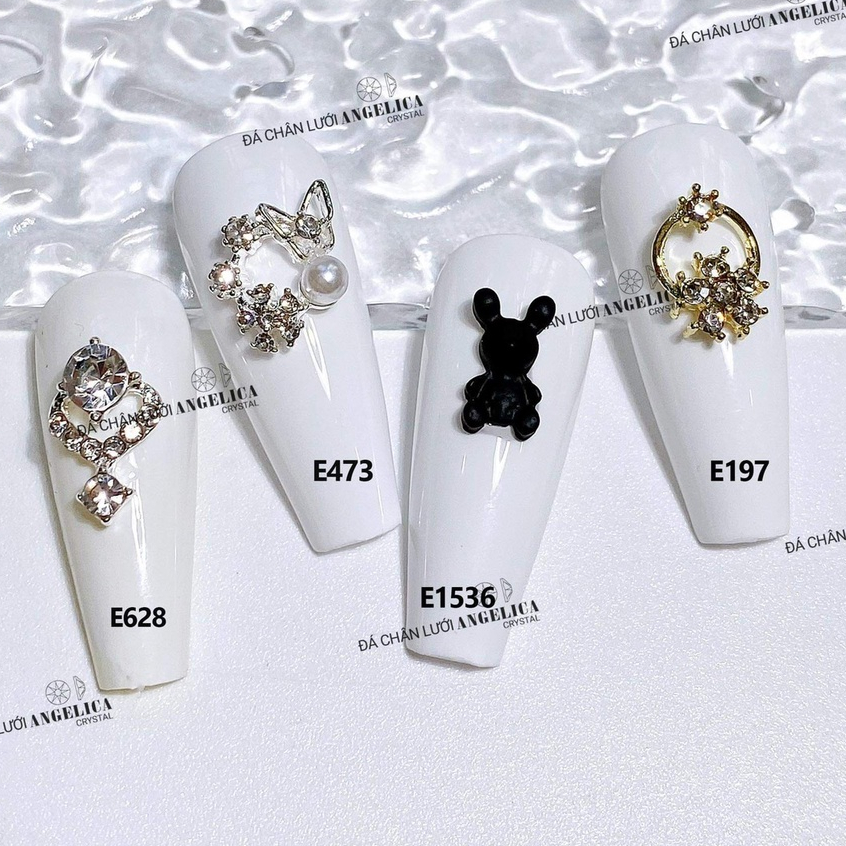 Charm đá đính móng cao cấp nơ, thỏ, trái tim 3D