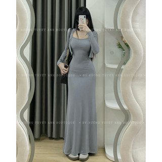 Set đầm 2 dây body xoè dài kèm khoác croptop mùa thu đông [ HÌNH THẬT HƯƠNG TUYẾT ANH BOUTIQUE ]