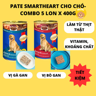   Combo 5 lon  Pate dinh dưỡng cho chó Smartheart vị bò gà gan  5 lon x 400g  - Date xa 