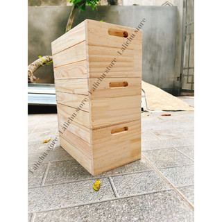 Hộp Gỗ Thông Có Tay Cầm, Thùng Gỗ Đựng Rau Củ Trái Cây Đồ Decor