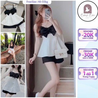Sét Bộ Đùi 2 Dây dáng Peplum thiết kế nơ to phong cách sang trọng kèm Quần Short - VN003