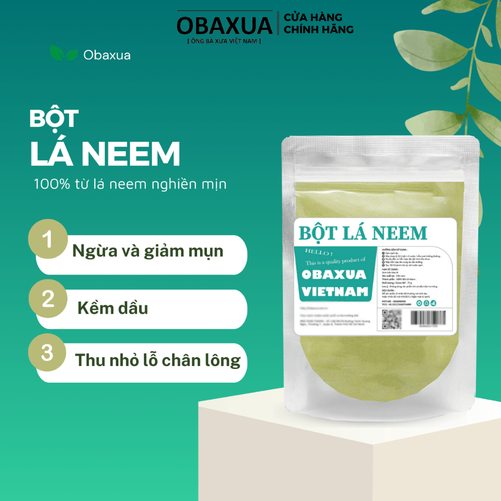 Bột lá neem nguyên chất - Dùng đắp mặt nạ ngăn ngừa mụn dưỡng da trắng hồng