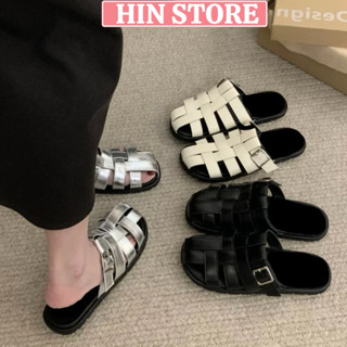 Dép rọ nữ da mềm quai đan cao cấp phong cách Hàn Quốc hottrend, giày sục bít mũi đế bệt đi chơi, đi học sang chảnh MS09