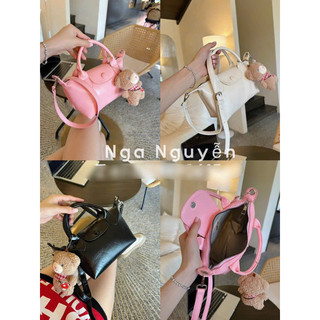 Túi Xách Cầm Tay Kèm Móc Gấu Cực Xinh Size 19 Bản Da Bóng Mềm Có Dây Đeo Chéo