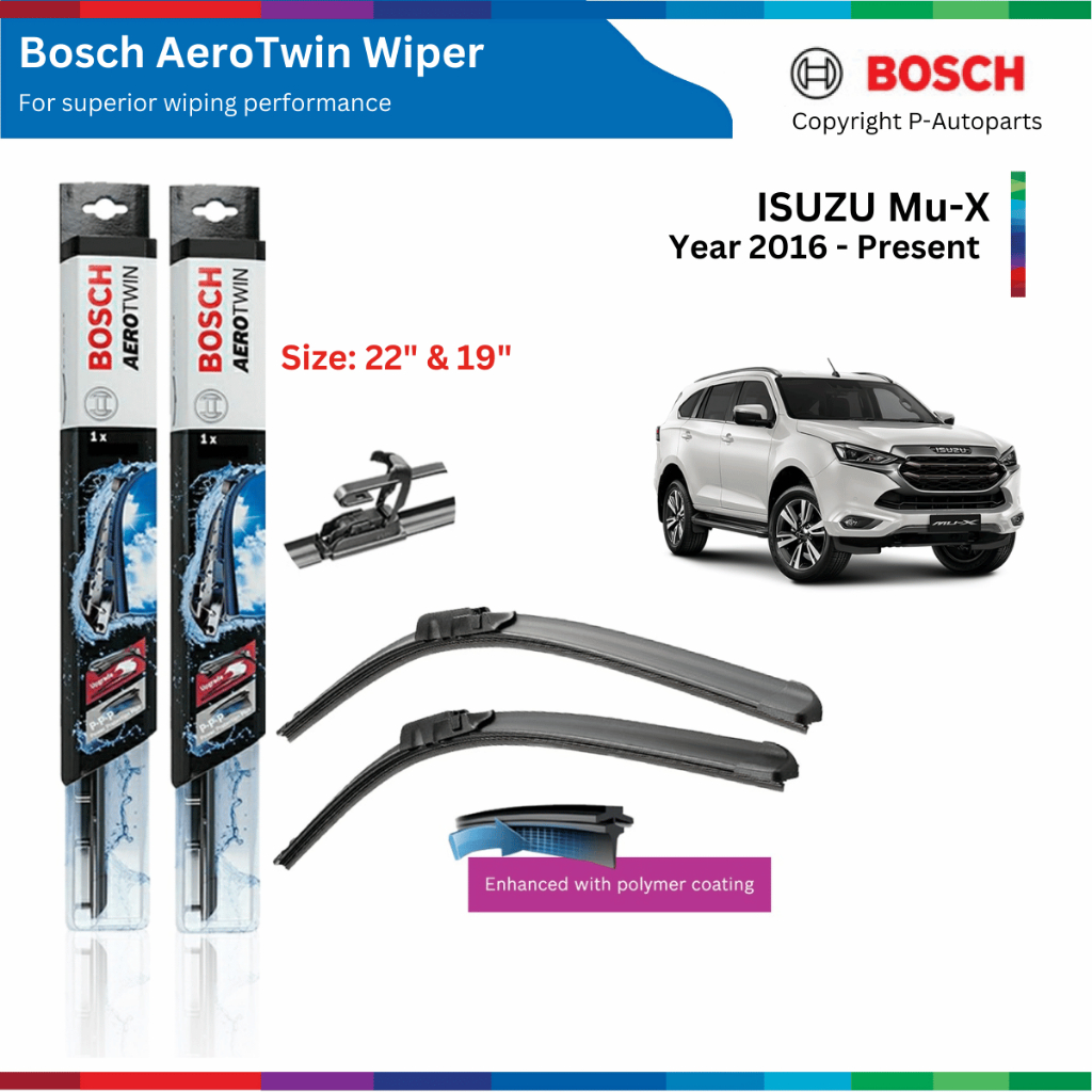 Bộ gạt mưa BOSCH AeroTwin 22" & 19", xe ISUZU Mu-X MuX đời xe 2016 đến nay