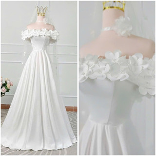 Đầm maxi cưới TRIPBLE T DRESS trễ vai đính hoa nổi - size S/M/L