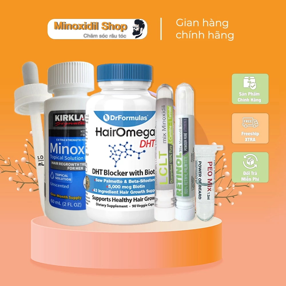 Combo mọc tóc nâng cao Minoxidil + Hairomega DHT Blocker
