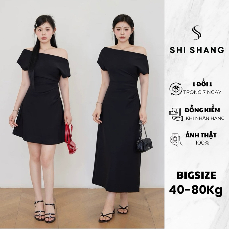 Váy thiết kế BIGSIZE 2 lớp, lệch vai dáng A, đầm dự tiệc tiểu thư thanh lịch nhiều màu