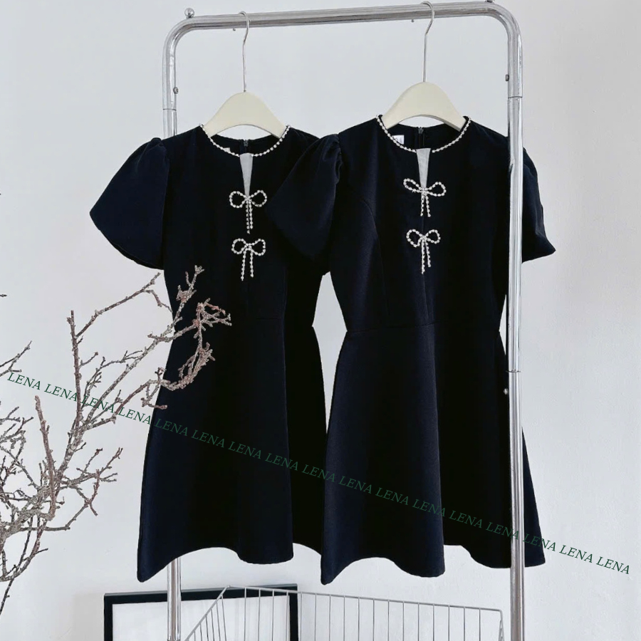 (Có BIGSIZE) Đầm dự tiệc phong cách Hàn Quốc - Váy nữ tiểu thư sang chảnh cutout phơ nơ đá LENA 3125 | BigBuy360 - bigbuy360.vn