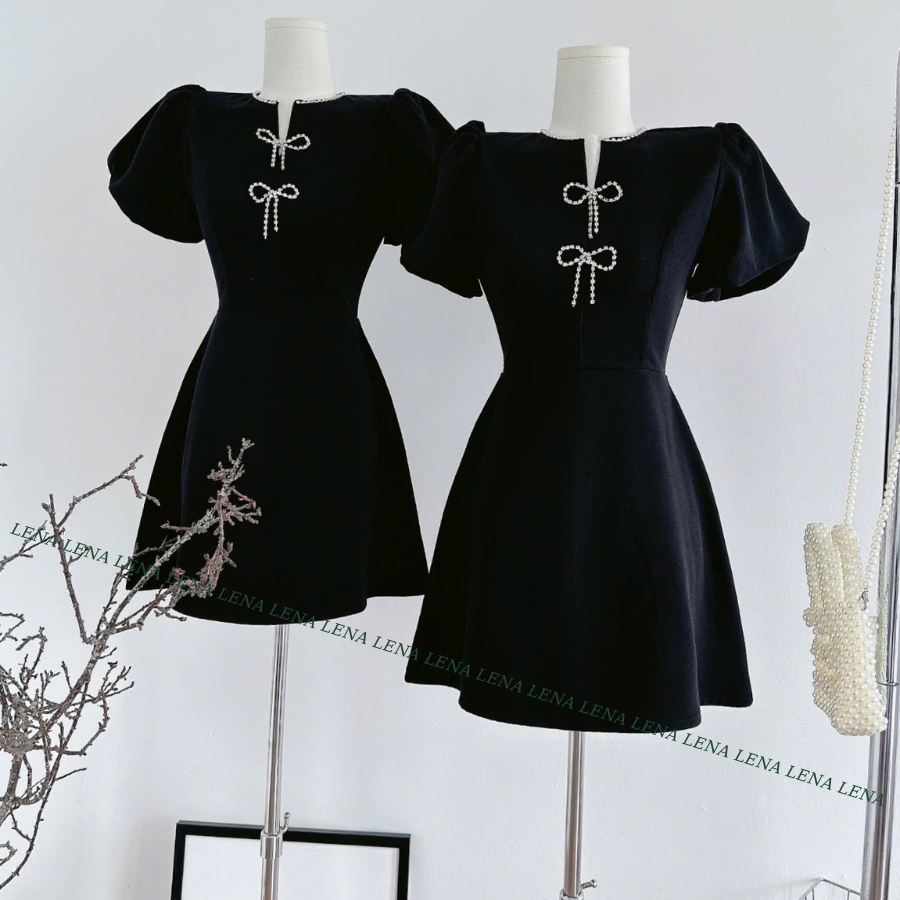 (Có BIGSIZE) Đầm dự tiệc phong cách Hàn Quốc - Váy nữ tiểu thư sang chảnh cutout phơ nơ đá LENA 3125 | BigBuy360 - bigbuy360.vn