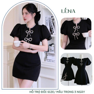   Có BIGSIZE  Đầm dự tiệc phong cách Hàn Quốc - Váy nữ tiểu thư sang chảnh cutout phơ nơ đá LENA 3125 