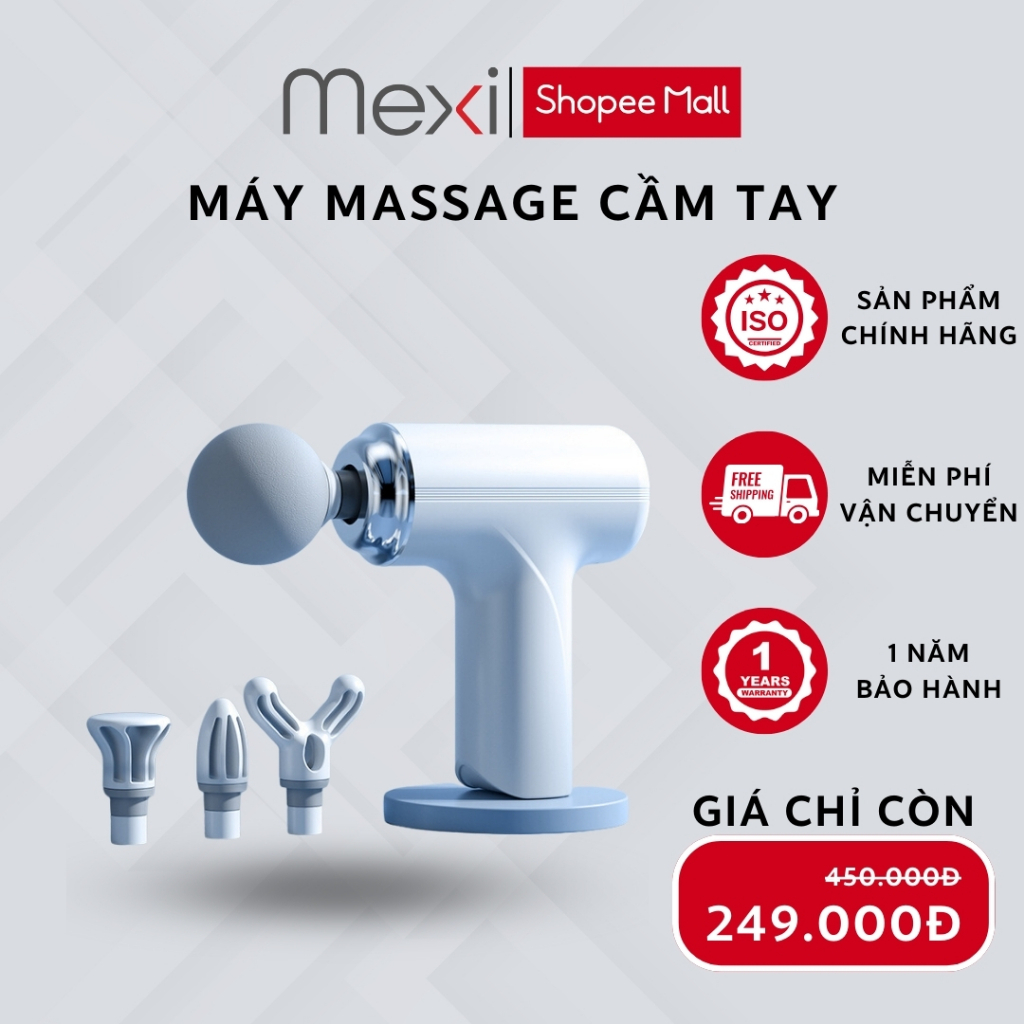 Máy Massage MEXI Cầm Tay Mini, Massage Cầm Tay Mini Toàn Thân 6 Cấp Độ Chuyên Sâu Đa Năng, 4 Đầu