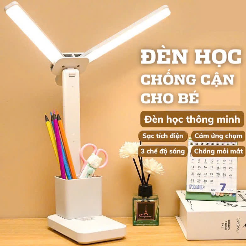 Đèn Bàn Học, Đọc Sách Tích Điện, Bảo Vệ Mắt, Nút Cảm Ứng 3 Chế Độ Ánh Sáng Tùy Chỉnh TENZATEK
