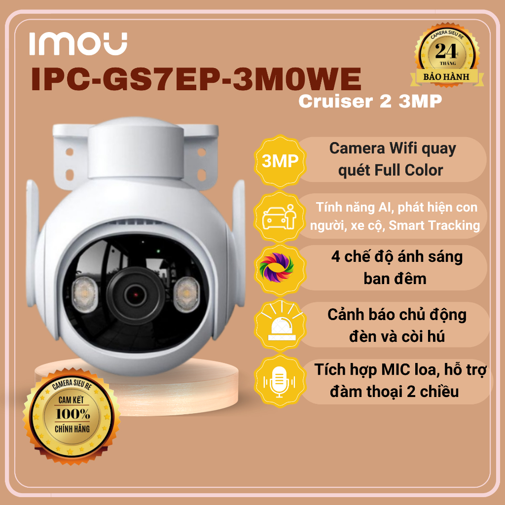 Camera Wifi  iMOU IPC-GS7EP-3M0WE Tích hợp mic và loa, quay quét Full Color 3MP, Bảo hành 2 năm