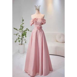Đầm maxi cưới TRIPBLE T DRESS trễ vai đính hoa nổi - size S/M/L