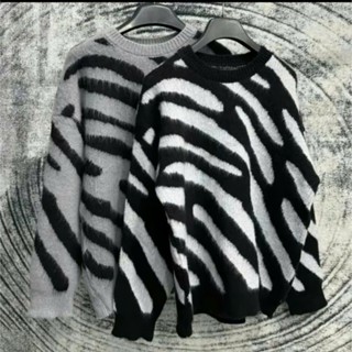 Áo Len Dệt Kim Ngựa Vằn Dài Tay Cổ Tròn Unisex Nam Nữ, Áo Len Form Rộng Hottrend 2024