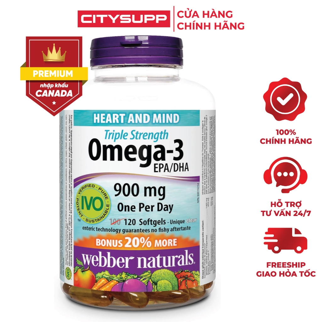 [Chính hãng Tem Cty] Viên Uống Omega-3 Webber Naturals Triple Strength 900mg EPA/DHA (80 &120 Viên)