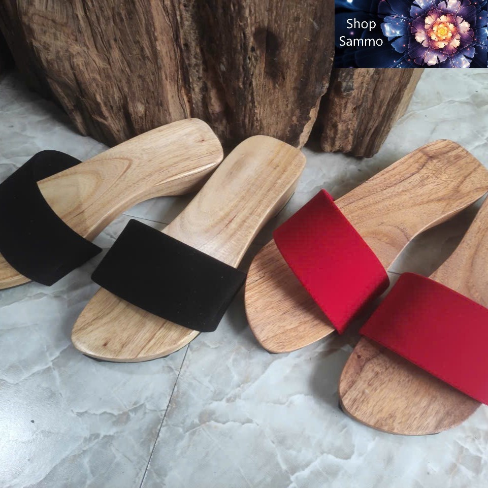 Guốc Gỗ Guốc Mộc Quai Nhung 2 Lớp Cao 3 - 4 Phân ( đế cao su 2 lớp  )