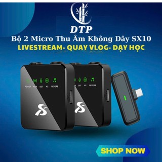 (HÀNG MỚI VỀ) Bộ 2 Micro Thu Âm Không Dây SX-10, Micro Livestream Cài Áo, Khử Tiếng Ồn, Quay Video, Làm VLog, Dạy Học