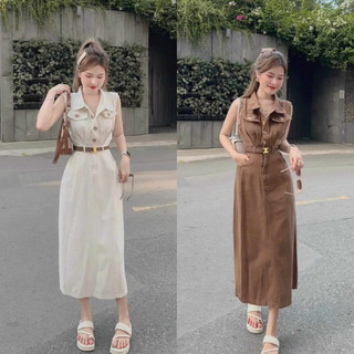 Đầm váy nữ cổ sơ mi cài nút, phối túi, kèm nịt phù hợp cho các nàng đi chơi phố, đi dự tiệc cùng hội với bạn bè xinh xắn