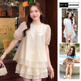 Đầm babydoll nữ set bộ áo voan tơ tay ngắn chân váy xoè hai tầng tiểu thư thanh lịch có quần tag như hình MT97 FASHION