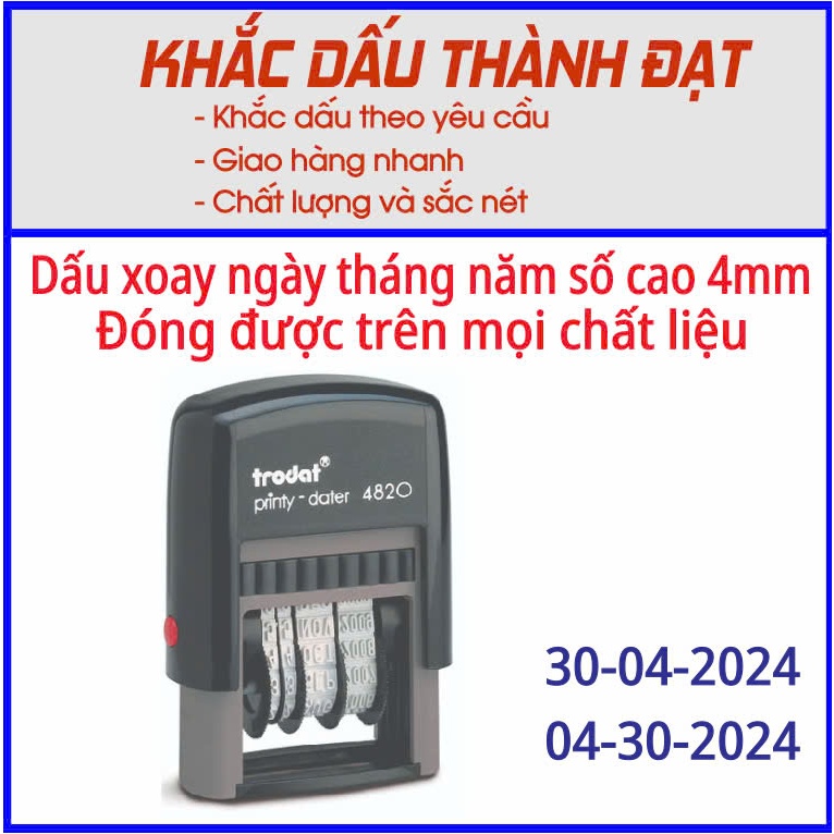 Dấu ngày tháng năm cao 4mm (Trodat 4820)