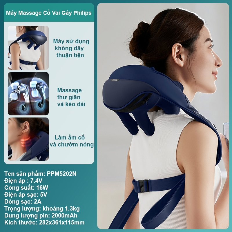 Máy massage cổ vai gáy chính hãng Philips, Massage chườm nóng giảm đau mỏi cổ vai gáy hiệu quả - Quà