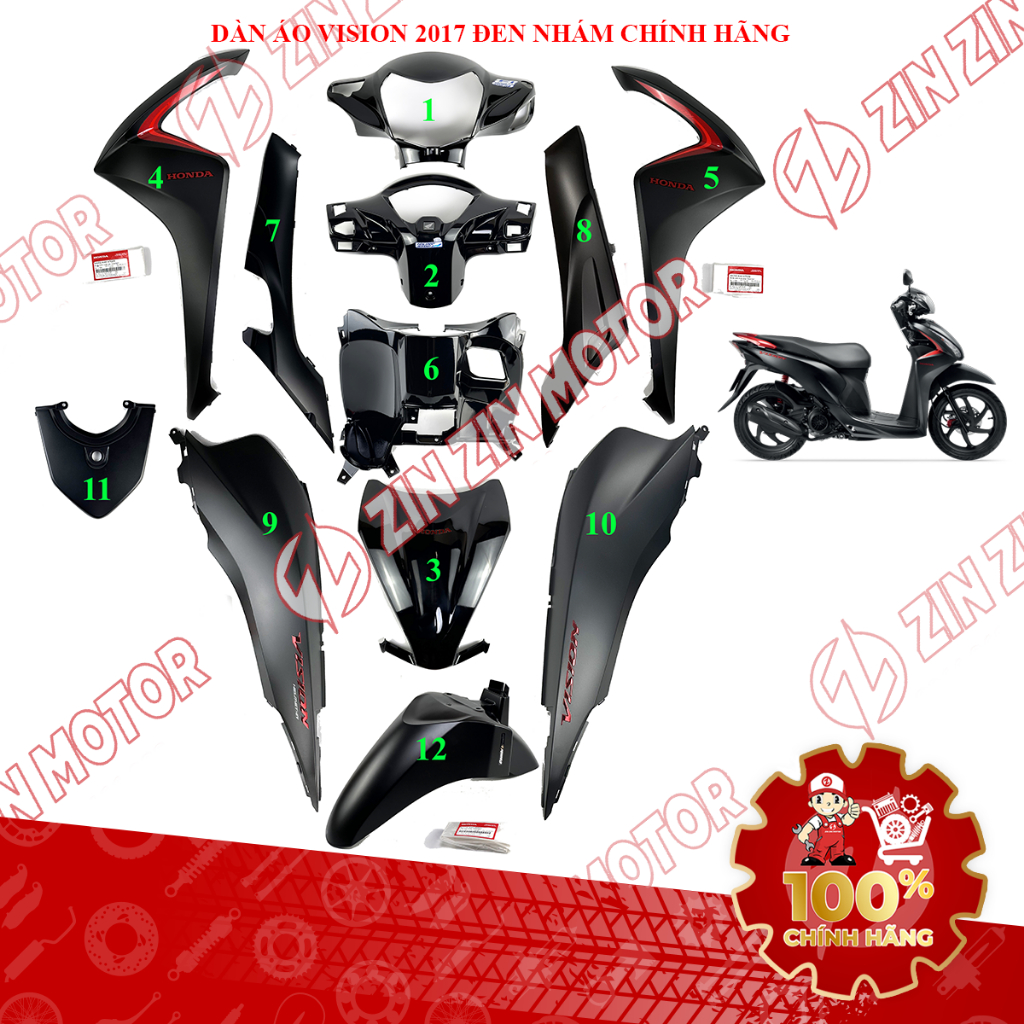 Dàn Áo Vision 2017 Đen Nhám 53200-K44-V40ZG, 64450-K44-V70ZB, 83620-K44-V00ZJ, 83605-K44-V30ZA Chính