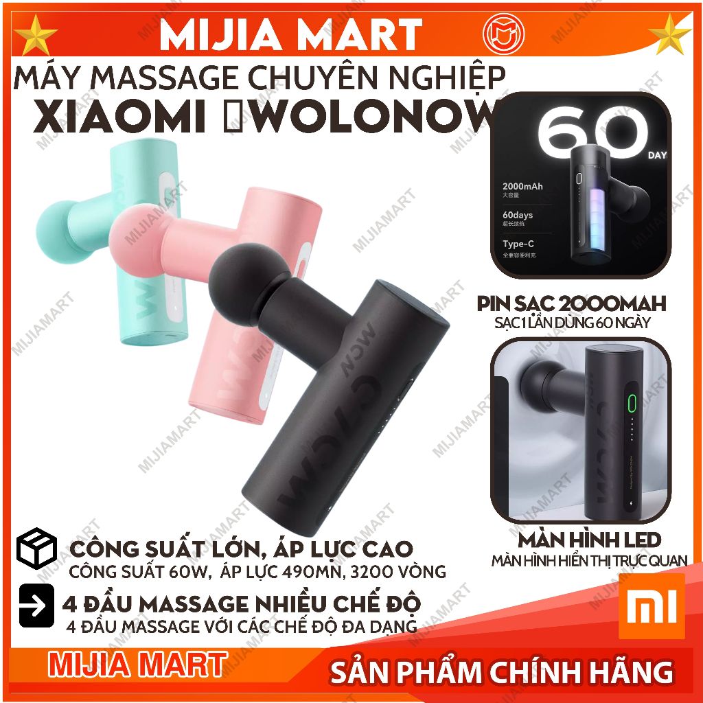 Máy Mát Xa Cơ Chuyên Nghiệp không dây Xiaomi Wolonow, Máy Massage Đa Năng Mini Cầm Tay