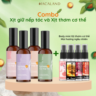 Combo Xịt giữ nếp tạo kiểu dưỡng tóc, lưu hương nước hoa 100ml và Body mist Xịt thơm cơ thể dưỡng ẩm da 35ml MACALAND