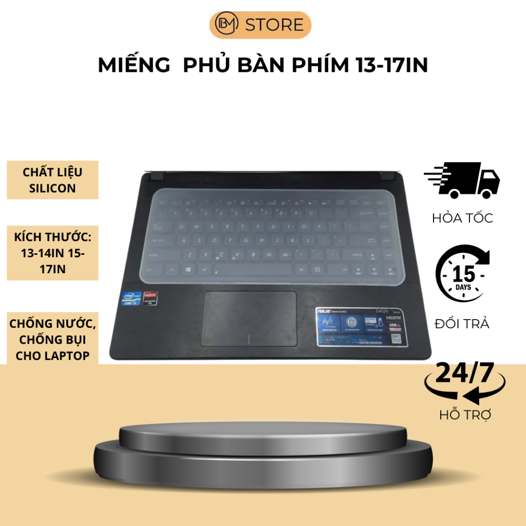 Miếng Phủ Bàn Phím Silicon 13 -> 17 inch (Chắn bụi, Chống nước cho latop) - BMS