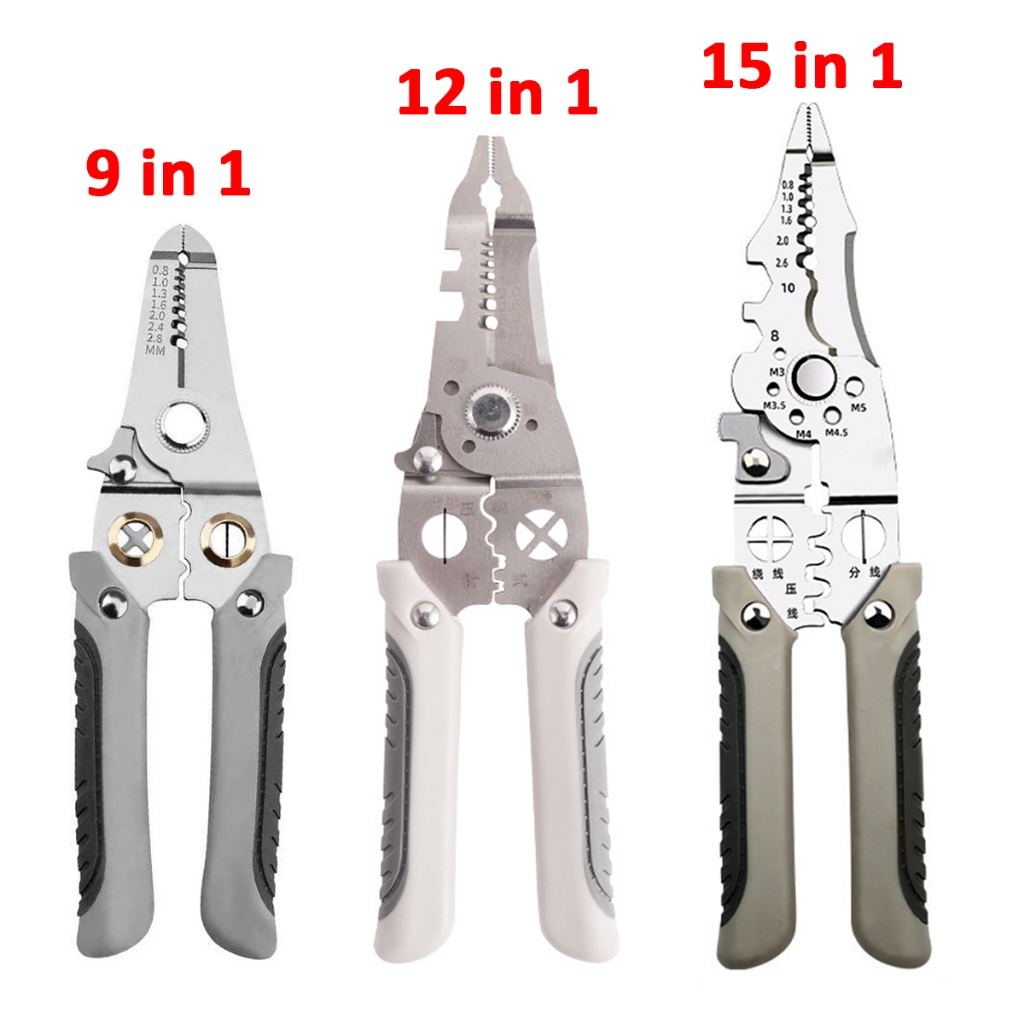 Kìm tuốt dây điện đa năng cho thợ điện 15 trong 1 hàng Nhật chất lượng cao - cắt , tuôt ,uốn dây kèm bấm cos SMARTTTOOL